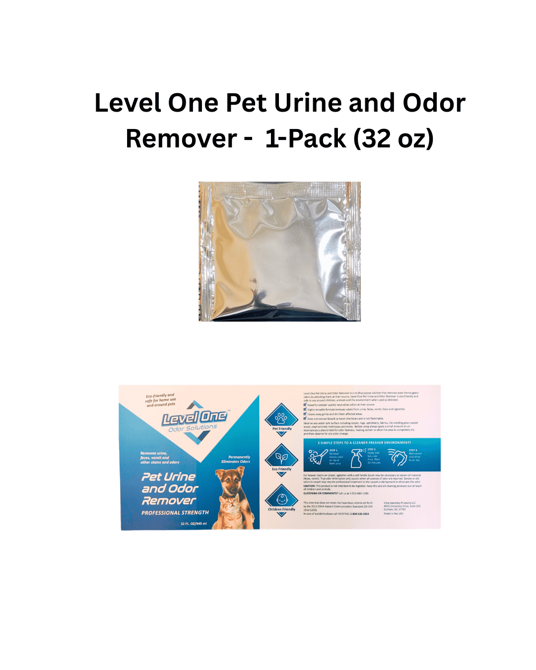 Professional strength pet urine odor remover 1-pack